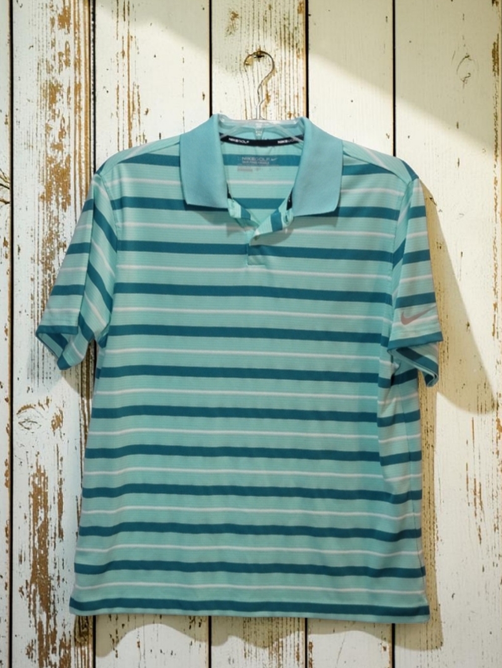 EUC NIKEGOLF Sz-M Men's DRI-FIT TOUR PERFORMANCE Aqua and Teal Golf Polo Shirt